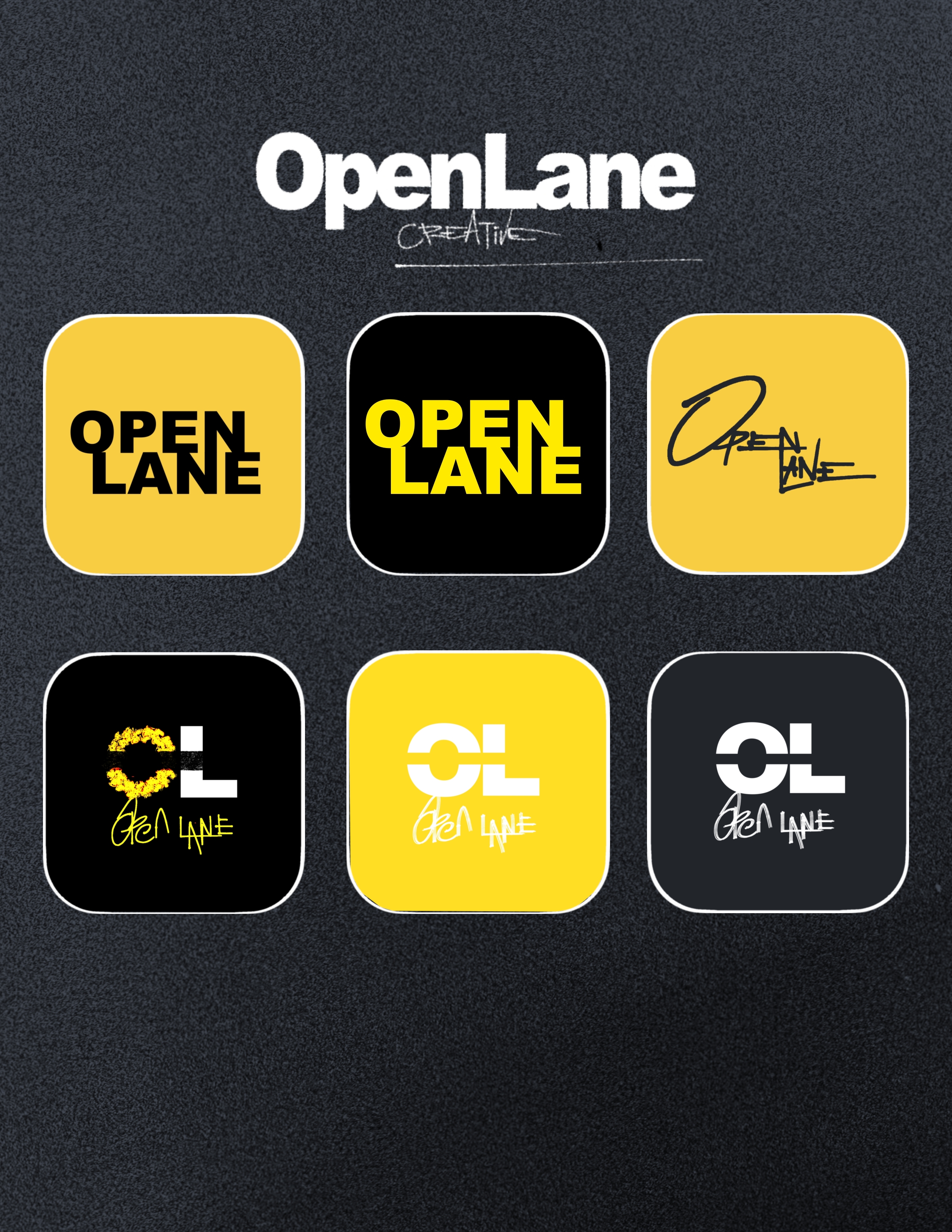 Open Lane logo exploration and identity design sheet